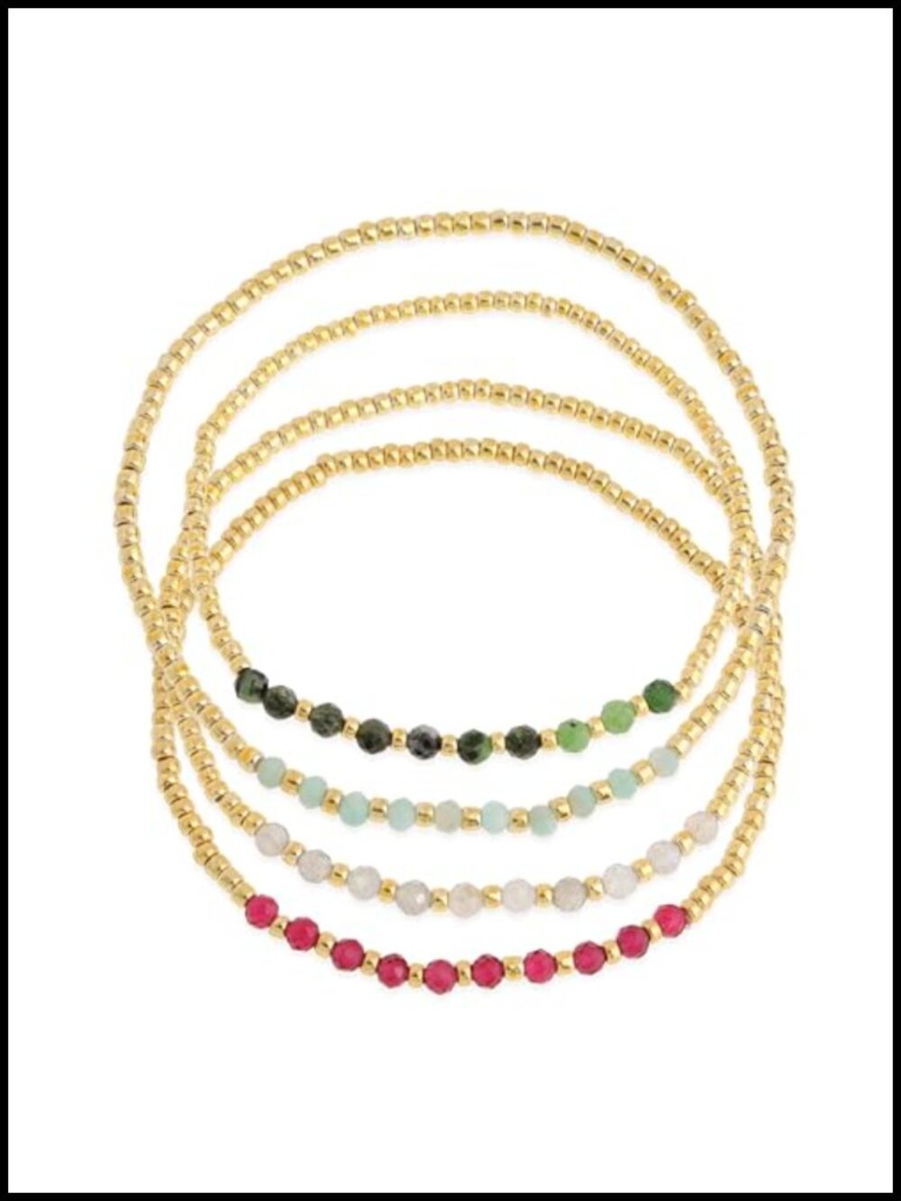 Gold Beaded Stretch Bracelet Set Women Boho Gemstone Stackable Jewelry Gift 4pcs
